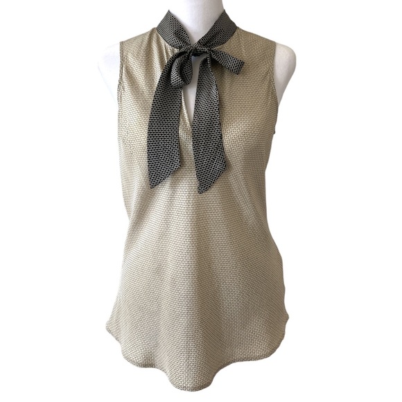 Banana Republic Tops - Banana Republic small silk blouse sleeveless pussy bow tan black